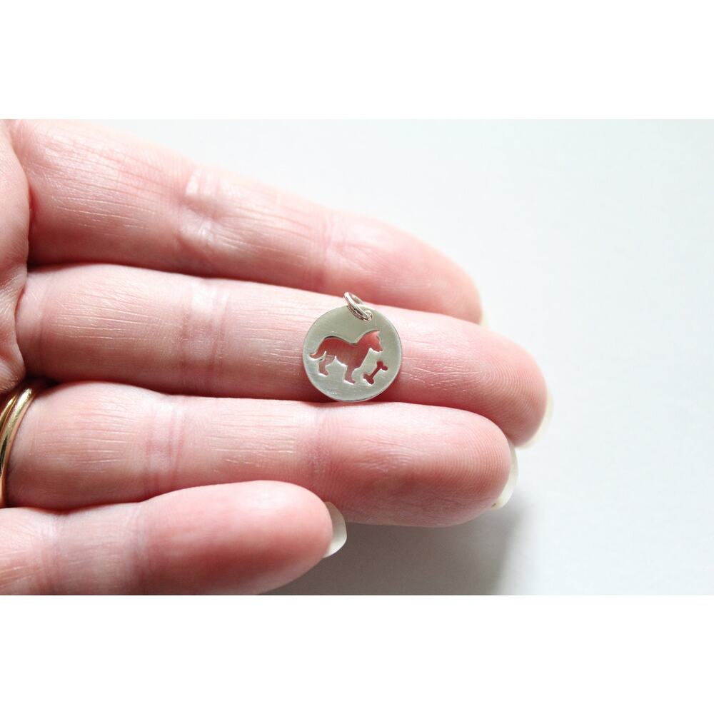 Sterling Silver Dog Charm, Silver Dog and Bone Charm, Puppy Charm, Puppy Pendant - Picture 1 of 3